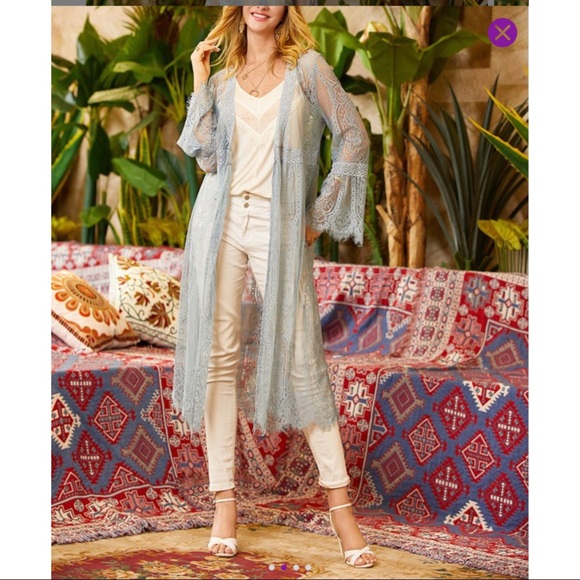 Suzanne Betro Tops - Dusty Blue Lace Duster